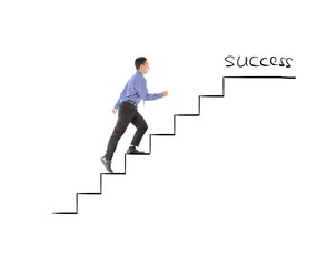 Fototapeta premium Business man walking success on profit stairs
