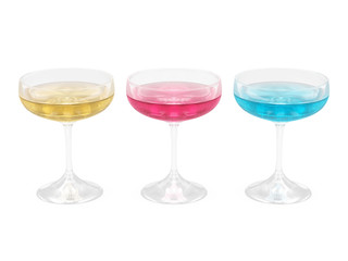 Champagne Coupe Glasses set with liquid, clipping path included
