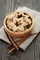 stars cookies for valentines day in olive bowl on wood table