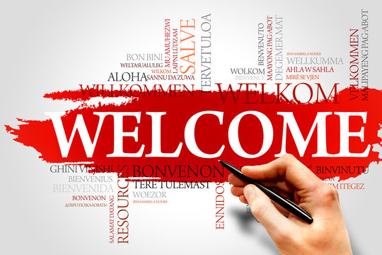 Welcome in different languages word cloud, business concept
