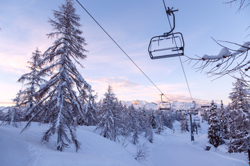 Obraz premium Vogel ski center in mountains Julian Alps