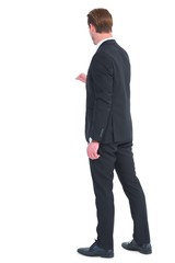 Obraz na płótnie Canvas Rear view of businessman in suit gesturing