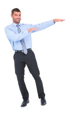 Happy businessman showing with fingers