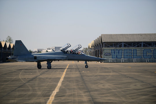 airplane F 5 parked in the airport