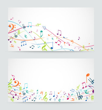 Abstract colorful music notes banner