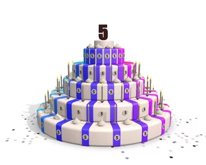 Deurstickers Lustrum feest - jubileum taart met cijfer 5 © emieldelange