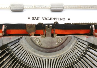 italian written typewriter Saint Valentine with hearts