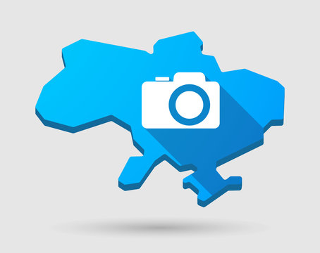 Ukraine green map icon with a photo camera