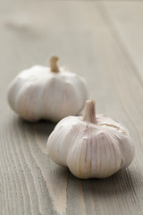 fresh garlic on wood table