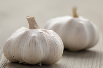 fresh garlic on wood table
