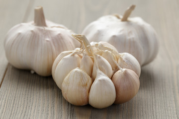 fresh garlic on wood table