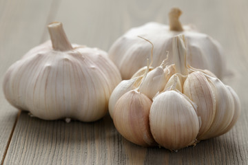 fresh garlic on wood table