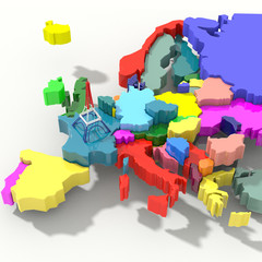 Mappa Europa 3D colore con Eiffel sketch © albasu