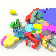 Mappa Europa 3D colore con Eiffel sketch © albasu