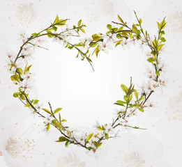 Obraz na płótnie Canvas heart from cherry tree flowers on floral background