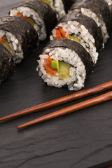 Salmon rolls served on a plate