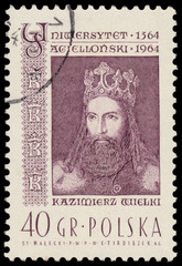 Stamp printed in Poland shows Kazimierz Wielki - obrazy, fototapety, plakaty