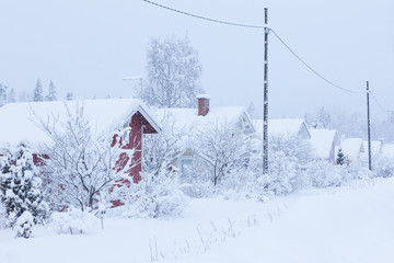 Small cottages covered in snow