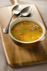 spring vegetable soup in a bowl