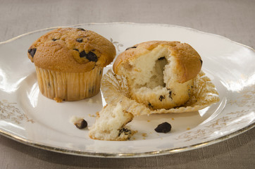 chocolate chip muffin on a plate