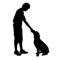 Vector silhouette of a man with a dog.