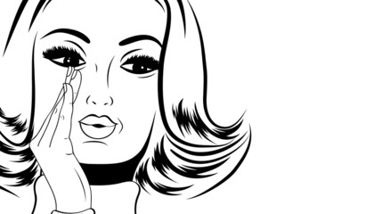 pop art cute retro woman in comics style with message