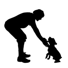 Vector silhouette of a man with a dog.