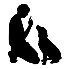 Vector silhouette of a man with a dog.