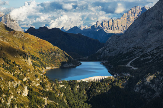 Lago Fedaia as seen from Viel dal Pan trail, Dolomites, Trentino