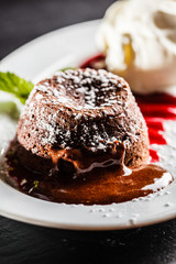 chocolate cake with ice cream