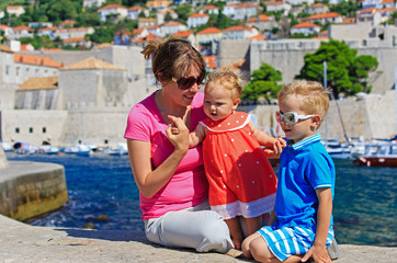 Fototapeta na wymiar mother and kids on vacation in Europe, Croatia