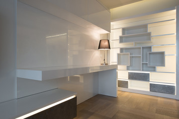 Shelf with lamp in modern house interior