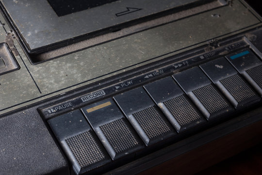 Closeup old cassette player.