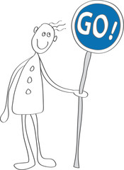 Mann miit Go!-Schild, Vektor