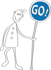 Gehender Mann miit Go!-Schild, Vektor