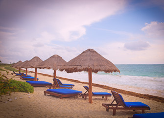 Beach chairs on carribean coast