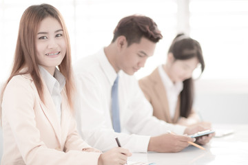 Business people discussing the charts and graphs showing the res