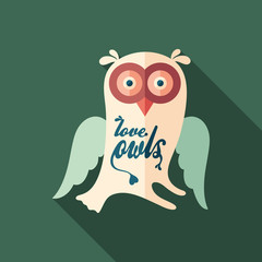 Love owls flat square icon with long shadows.