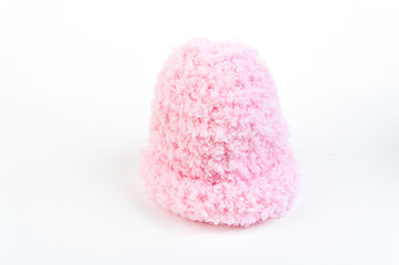 Pink newborn knitting wool on isolate white background