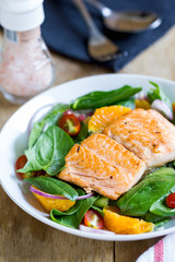 Salmon with orange and spinach salad