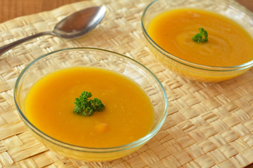 Pumpkin Creme Soup In The  Glass Bowl