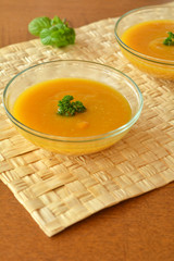 Pumpkin Creme Soup In The  Glass Bowl