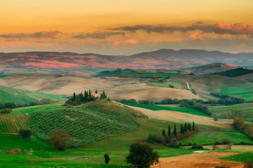 Sunset in Tuscany Field, Italy