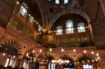 Fototapeta na wymiar Interior of Blue Mosque in Istanbul, Sultanahmet Mosque