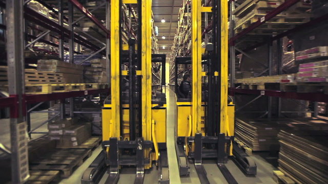 forklift truck working in warehouse