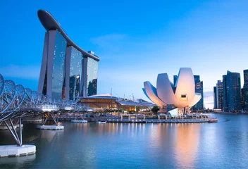 Foto op Plexiglas Aziatische plekken Marina Bay-gebied bij nacht, Singapore.