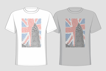 Image of the Big Ben placed on t-shirts.