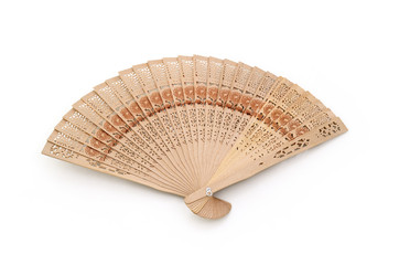 Sandal wood fan isolate on white