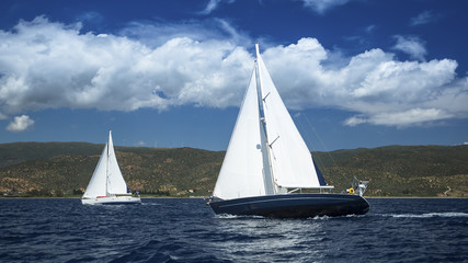 Fototapeta premium Sailboats in sailing regatta. Sailing. Luxury Yacht.