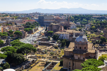 Fototapeta na wymiar ancient ruins of roman forum in Rome, Lazio, Italy